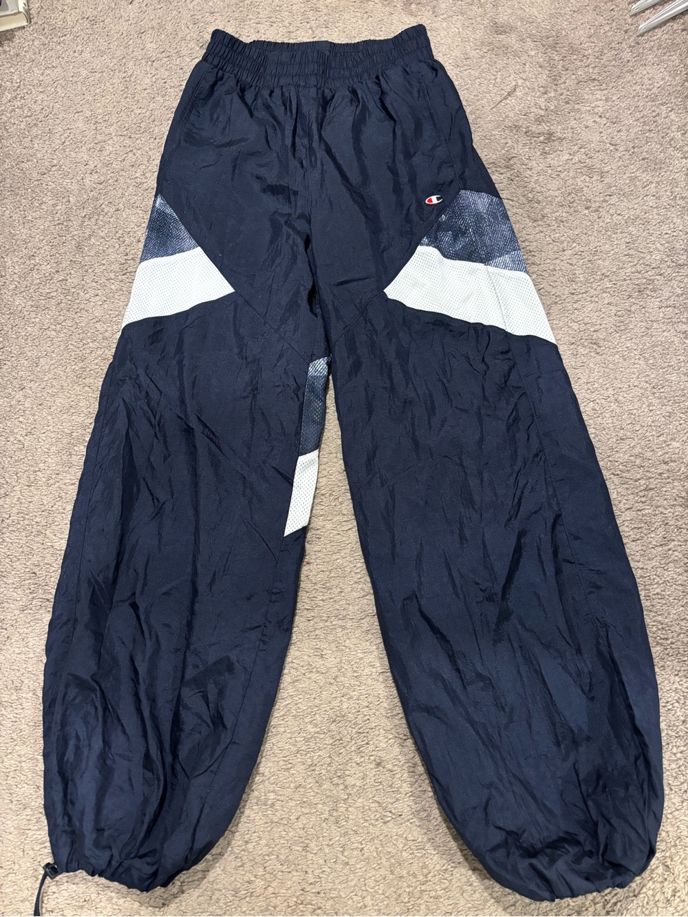 EUC VINTAGE MENS CHAMPION PARACHUTE PANTS NAVY BLUE SIZE XSMALL NYLON 90s 00s
